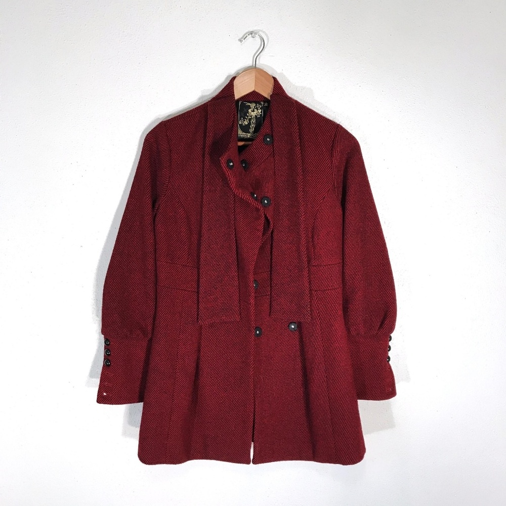Twelve & Twelve Red and Black Striped Wool Coat